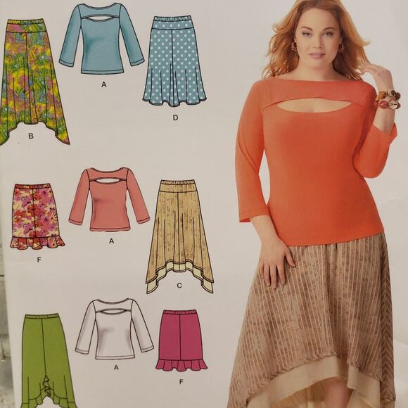 Simplicity Womens Waterfall Skirts Knit Tops Sewing Pattern Size 10-18 UNCUT - Picture 2 of 7